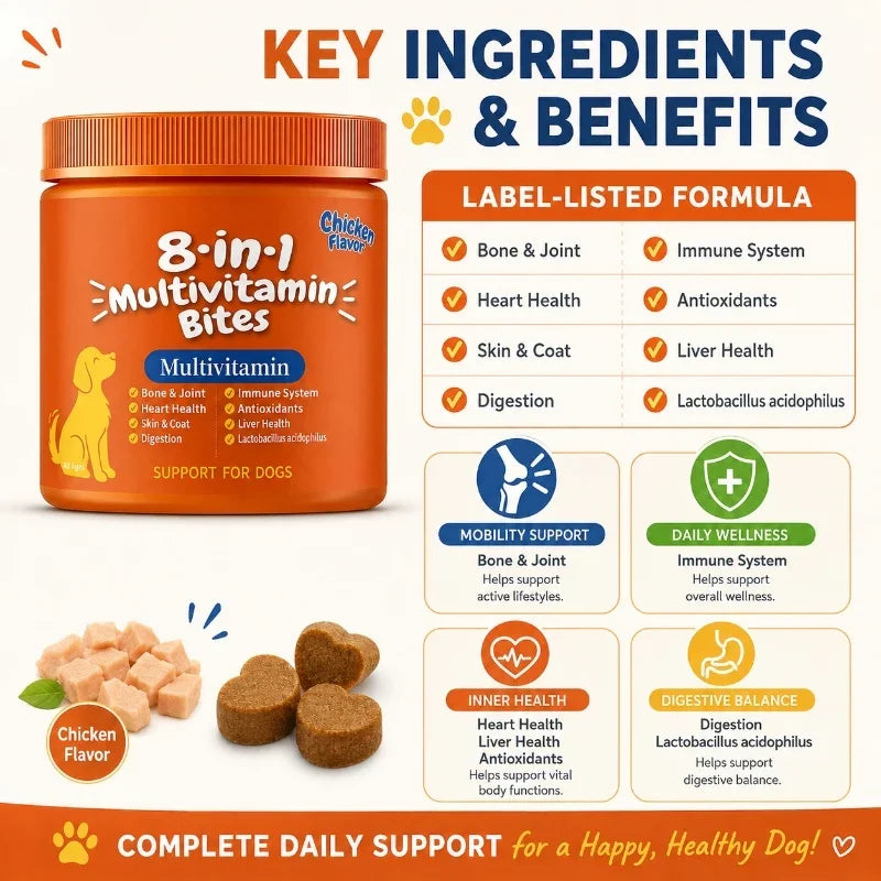 8-in-1 Multivitamin Bites for Dogs, Chicken Flavor