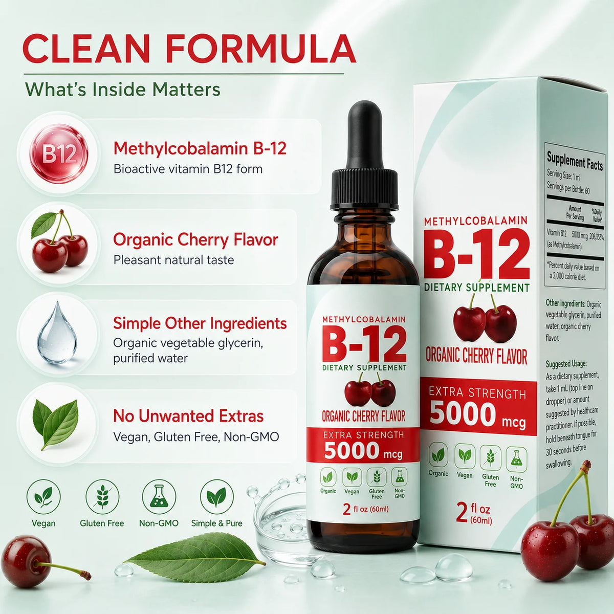 Liquid Vitamin B-12 Drops 5,000 mcg, Cherry