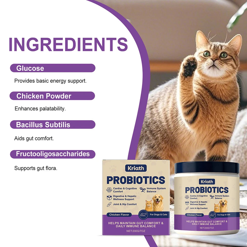 Kriath Probiotic Powder for Dogs & Cats, Chicken Flavor