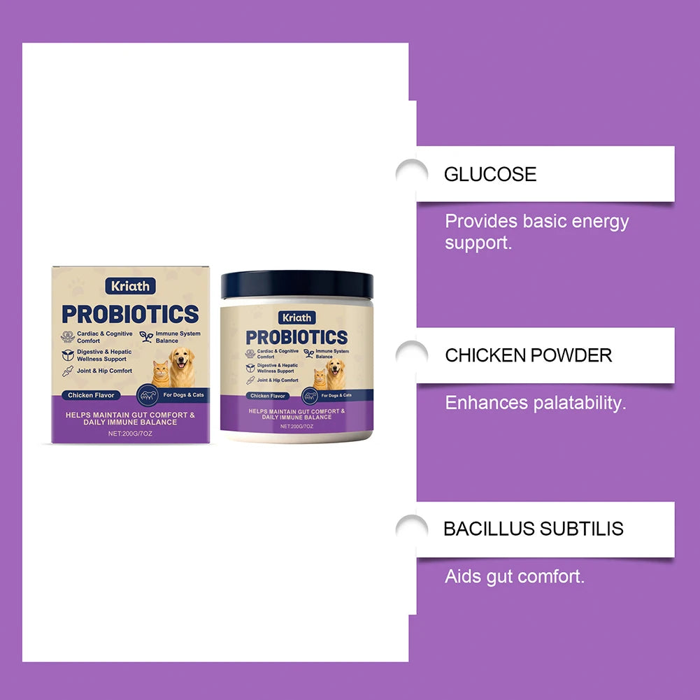 Kriath Probiotic Powder for Dogs & Cats, Chicken Flavor