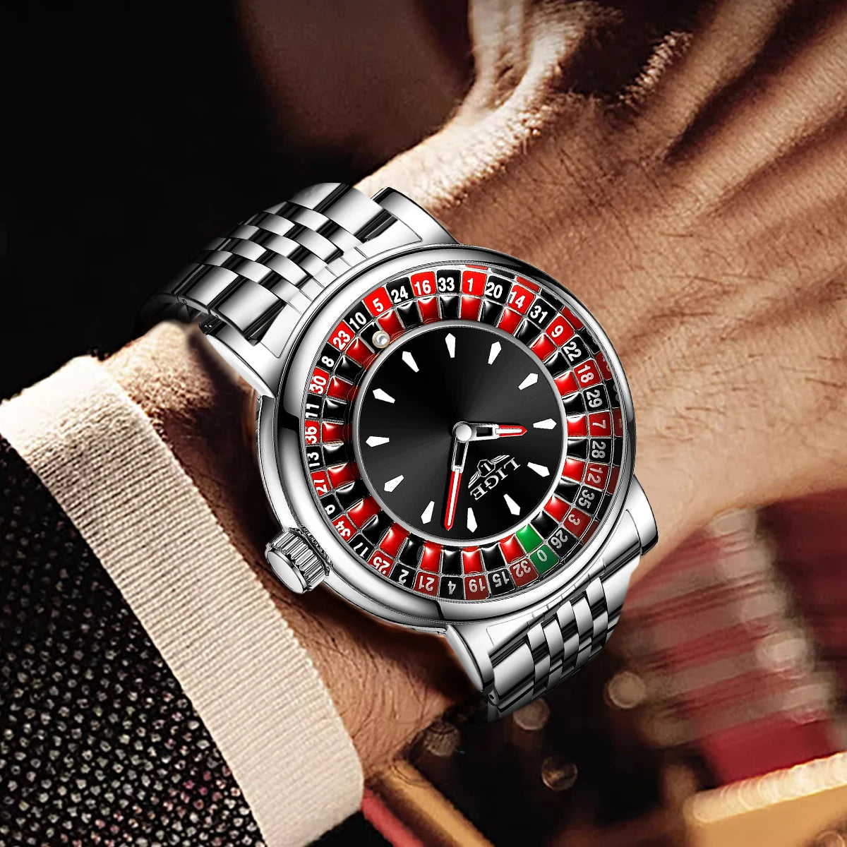 LIGE Roulette Dial Men's Watch