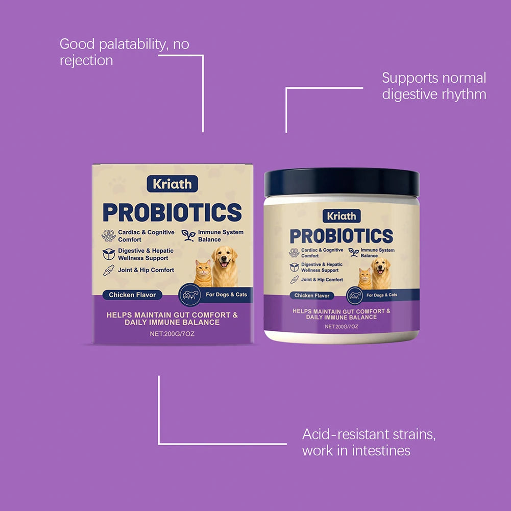 Kriath Probiotic Powder for Dogs & Cats, Chicken Flavor