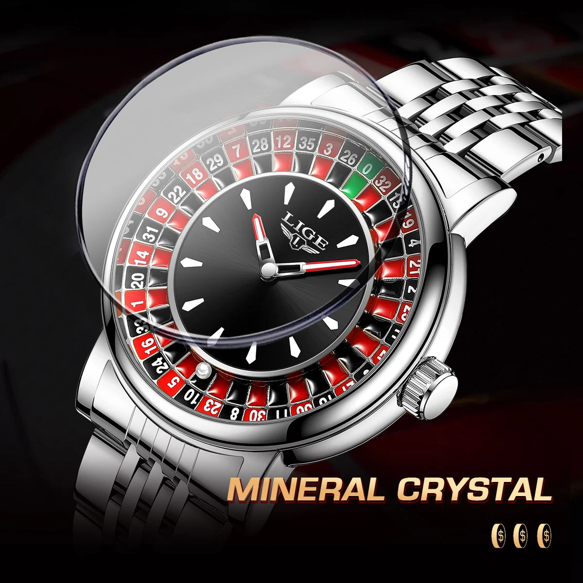 LIGE Roulette Dial Men's Watch