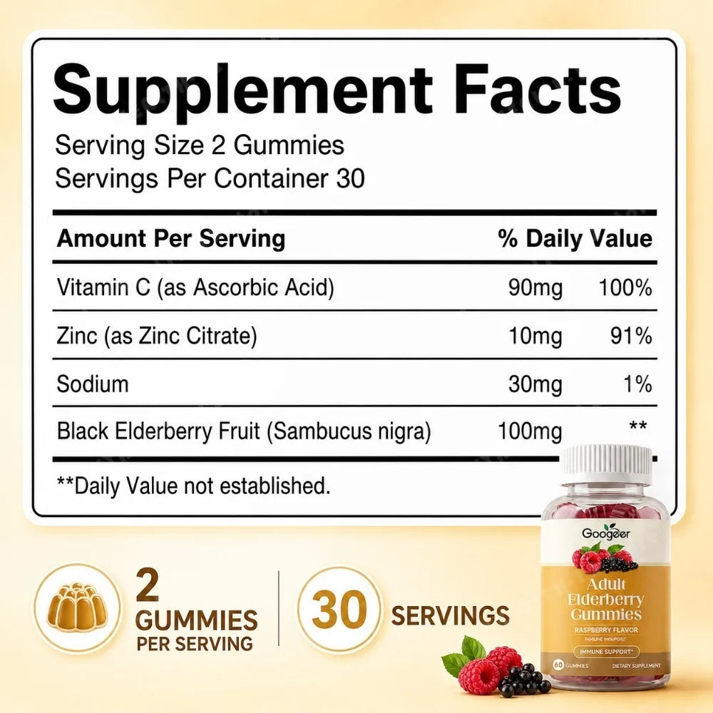 Googeer Adult Elderberry Gummies with Vitamin C & Zinc (60 ct)
