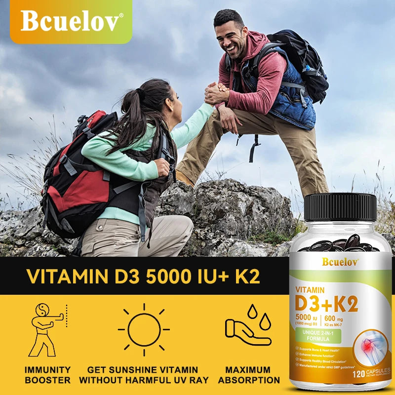Bcuelov Vitamin D3 5,000 IU + K2 (120 Capsules)