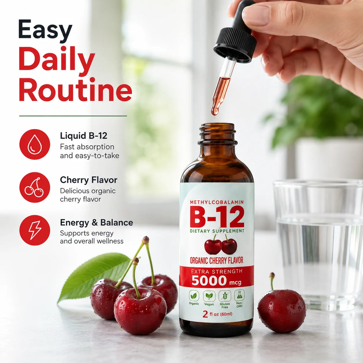 Liquid Vitamin B-12 Drops 5,000 mcg, Cherry