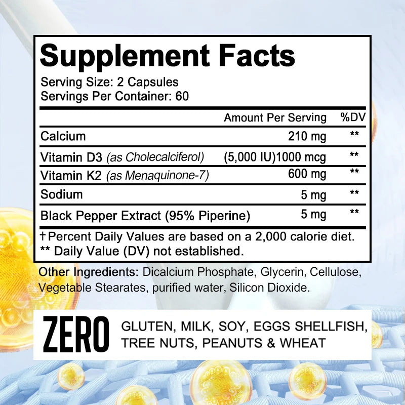 Bcuelov Vitamin D3 5,000 IU + K2 (120 Capsules)
